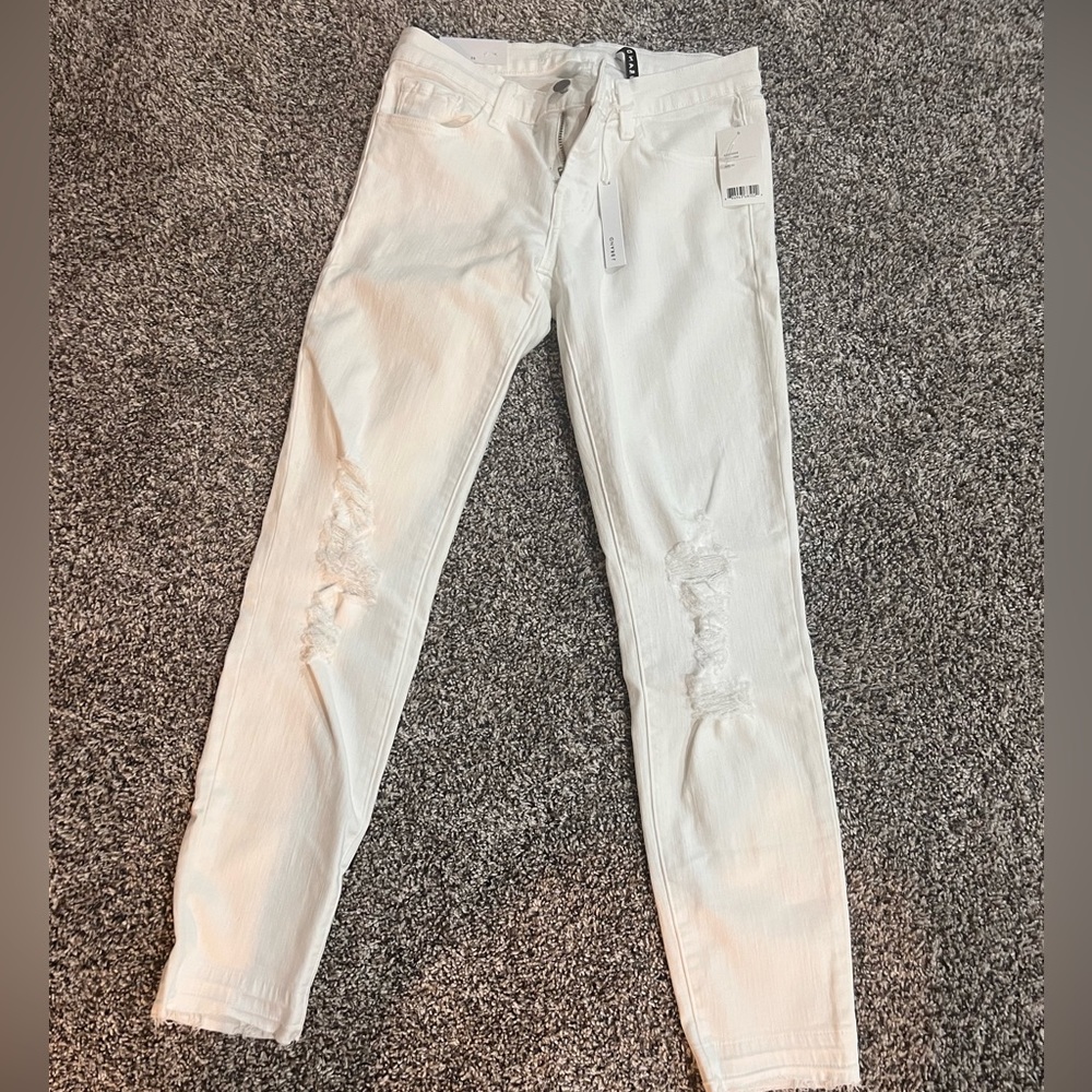 J Brand white crop skinny distressed jeans